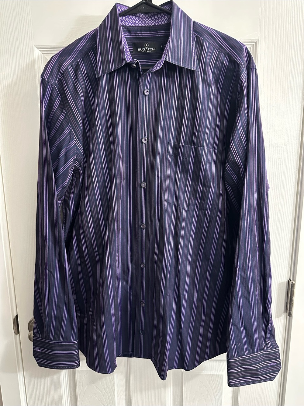 Bugatchi Purple and Black Striped Men’s Dress Shirt